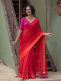 Red Zari Mul Cotten Saree with Golden Border