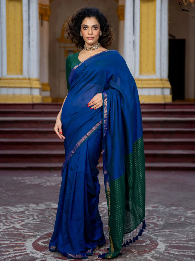 White Saree with Golden Zariwork Art Silk